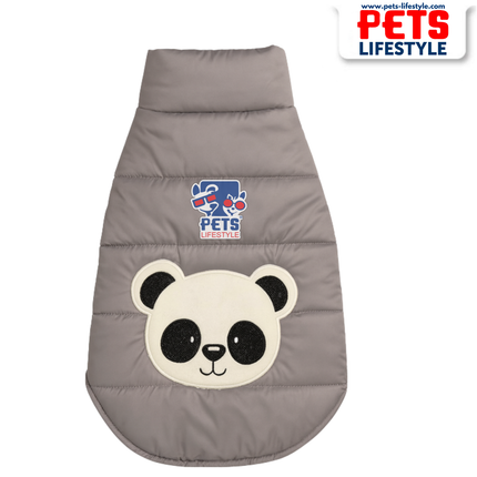 The PᴇᴛsLɪғᴇsᴛʏʟᴇ&nbsp;Quilted Jacket – Gray Panda Embroidered Pet Jacket
