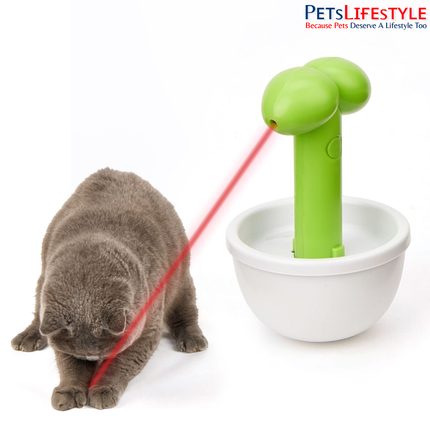 FOFOS Tumbler Laser Cat Toy – White & Green, Automatic 360° Spinning Laser with Self-Balancing Wobble Base for Kittens & Cats