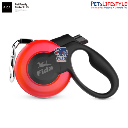 FIDA Mars Retractable Dog Leash – Red – Anti-Twist Heavy Duty Reflective