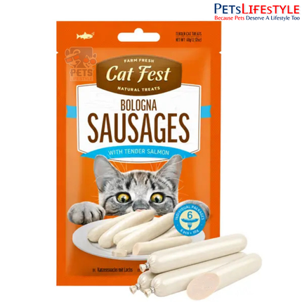 Catfest Bologna Sausages with Tender Salmon – Meaty Cat Treats for Adult Cats
