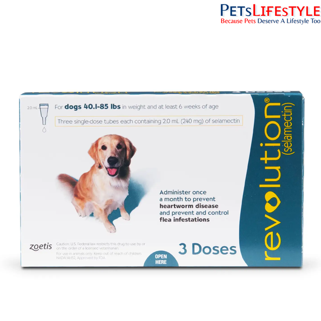 Zoetis Revolution (Selamectin) Spot-On for Large Dogs (2ml*3 doses for dogs of weight 18kg-39kg)