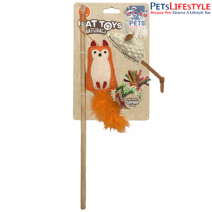 FOFOS Natural Cat Toy – Fox & Friends with Wand