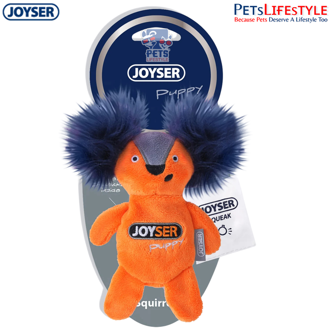 JOYSER Puppy Squirrel with Replaceable Squeaker Dog Toy – Orange (S/M)