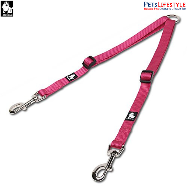 Truelove Double Leash – Nylon Dual Dog Leash Coupler (Fuchsia)