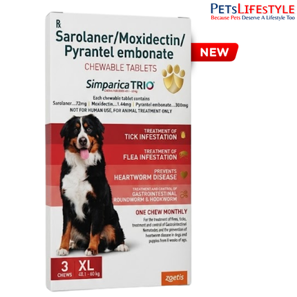 Zoetis Simparica Trio Dog Tick and Flea Control Tablet (pack of 3 tablets)