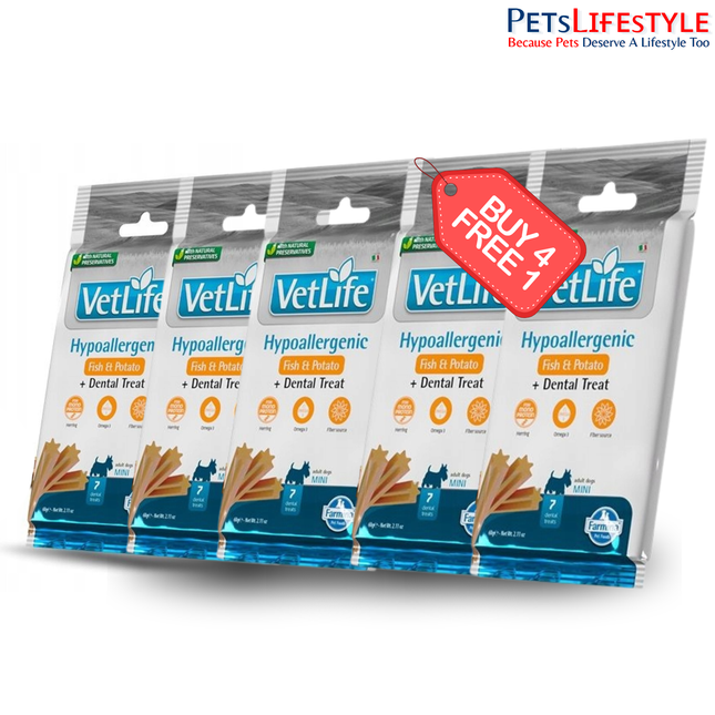 Farmina Vet Life Hypoallergenic Fish & Potato Dental Treat 60g (4+1 Offer) for Mini Adult Dogs