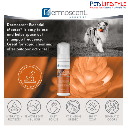 Dermoscent Essential Mousse Dry Shampoo for Dogs – Rinse-Free Cleansing Foam (150 ml)