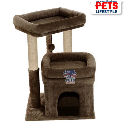 Canine Desk Kitten Cat Tree – Condo with Scratching Posts, Detachable Beds, Hanging Ball & Removable Cover