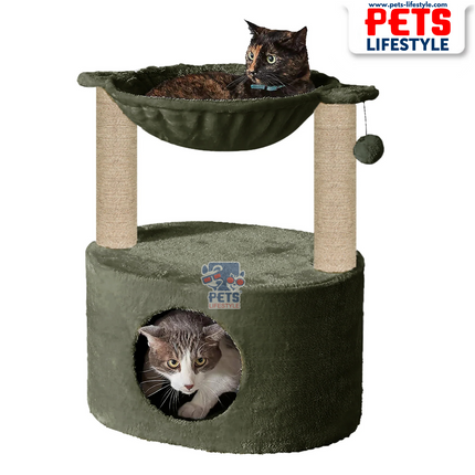 Canine Desk Dual Level Cat Bed and Scratching Post with Hammock