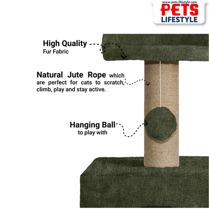 Canine Desk Soft Fur Condo Activity Cat Tree – Sisal/Jute Scratching Post with Hanging Ball