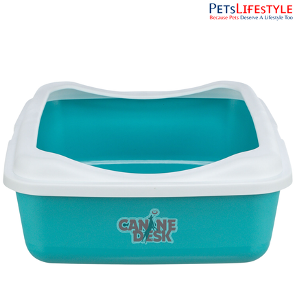 Trixie Classic Litter Tray with Rim (Turquoise/White) – Durable Plastic Cat Litter Box for Cats and Kittens