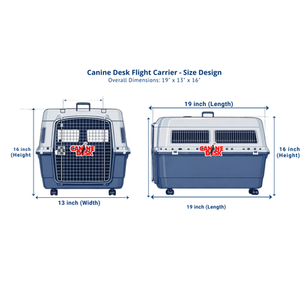 Canine Desk Flight Carrier (19 x 13 x 16 Inches) | IATA Airline Approved Small Dog, Puppy & Kitten Travel Crate