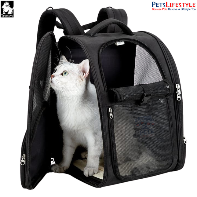 Truelove Ergonomic Adventure Backpack for Pets (Black) Breathable, Safe, & Foldable