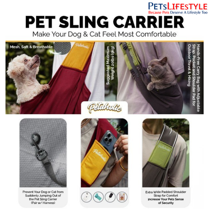 Petaholic Pet Sling Carrier for Dogs & Cats | Hands-Free Breathable Shoulder Travel Carrier
