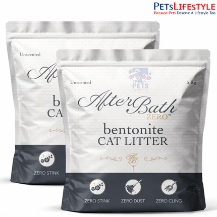 Afterbath Zero Crushed Bentonite Cat Litter (Unscented) – Bio-Enzymatic Odour Control, Dust-Free Clumping Clay Litter – 5 Kg