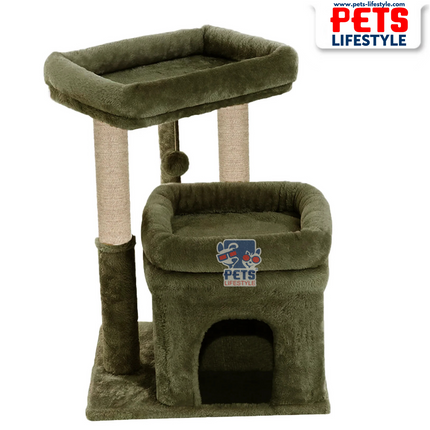 Canine Desk Kitten Cat Tree – Condo with Scratching Posts, Detachable Beds, Hanging Ball & Removable Cover