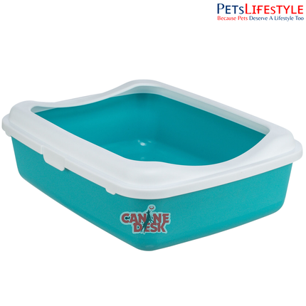 Trixie Classic Litter Tray with Rim (Turquoise/White) – Durable Plastic Cat Litter Box for Cats and Kittens