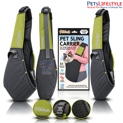 Petaholic Pet Sling Carrier for Dogs & Cats | Hands-Free Breathable Shoulder Travel Carrier