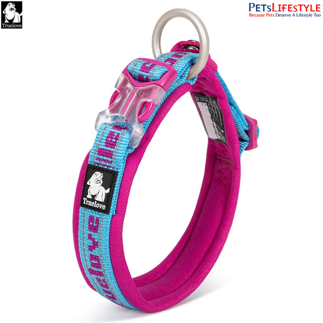 Truelove Reflective Padded Pet Collar – Sky Blue / Fuchsia