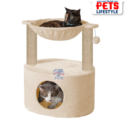 Canine Desk Dual Level Cat Bed and Scratching Post with Hammock