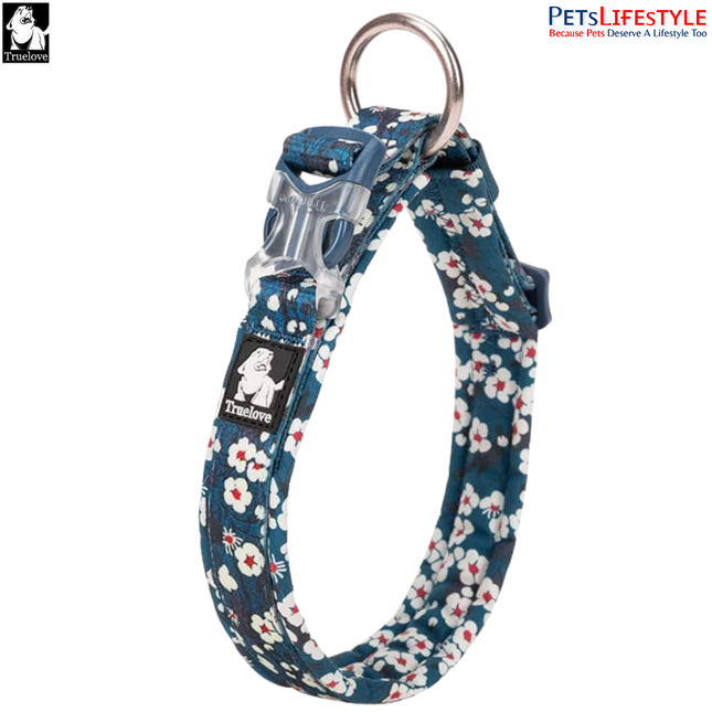 Truelove Floral Camouflage Dog Collar – Saxony Blue, Stylish and Comfortable