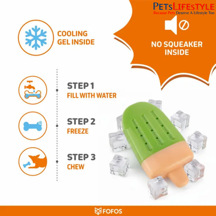 FOFOS Cooling Ice Lolly Green – Freezable Dog Chew Toy with Cooling Gel for Puppies & Small to Medium Dogs