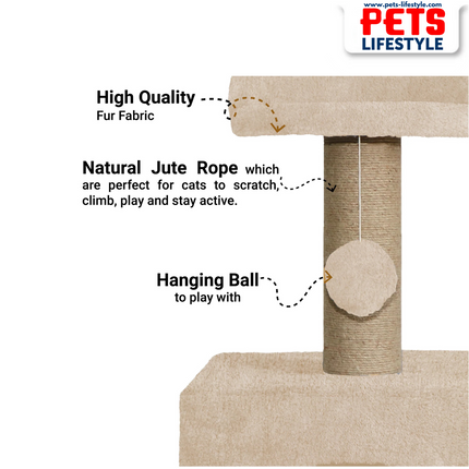 Canine Desk Soft Fur Condo Activity Cat Tree – Sisal/Jute Scratching Post with Hanging Ball