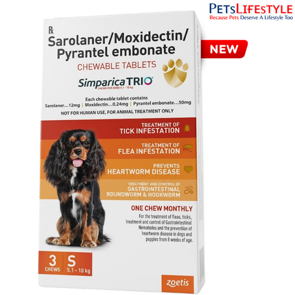 Zoetis Simparica Trio Dog Tick and Flea Control Tablet (pack of 3 tablets)