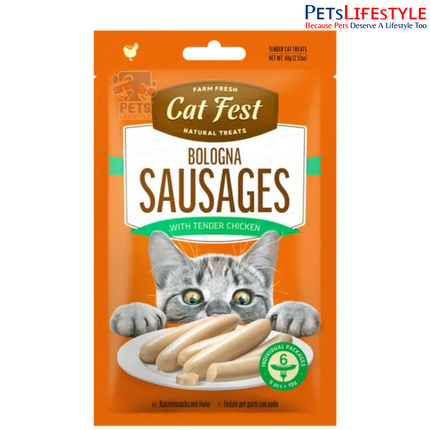 Catfest Bologna Sausages with Tender Chicken – High-Protein Meaty Cat Treats, Gluten-Free, 150 g