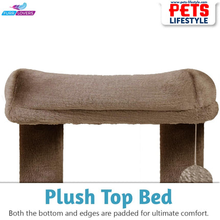 FURRLOVERS Condo Kitten Cat Tree – Plush Fur Fabric, Top Perch, Hanging Ball & Scratching Post (12x12 Inch Condo)
