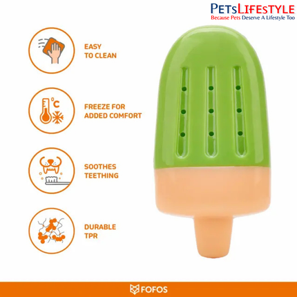 FOFOS Cooling Ice Lolly Green – Freezable Dog Chew Toy with Cooling Gel for Puppies & Small to Medium Dogs