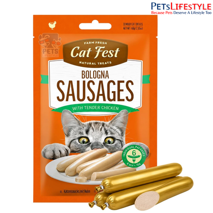 Catfest Bologna Sausages with Tender Chicken – High-Protein Meaty Cat Treats, Gluten-Free, 150 g