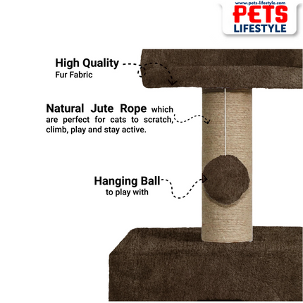 Canine Desk Soft Fur Condo Activity Cat Tree – Sisal/Jute Scratching Post with Hanging Ball