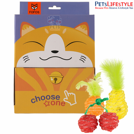 Fofos Fruity Netting Ball Cat Toy (Assorted) – Fruit-Themed Netting Ball with Bell Inside for Kittens & Cats