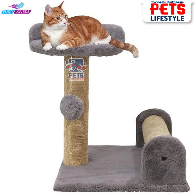 Canine Desk Soft Fur Fabric Activity Dual Jute Rope Scratching Post Cat Tree for Kittens & Cats