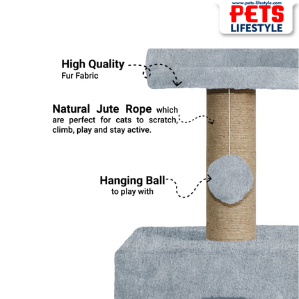 Canine Desk Soft Fur Condo Activity Cat Tree – Sisal/Jute Scratching Post with Hanging Ball