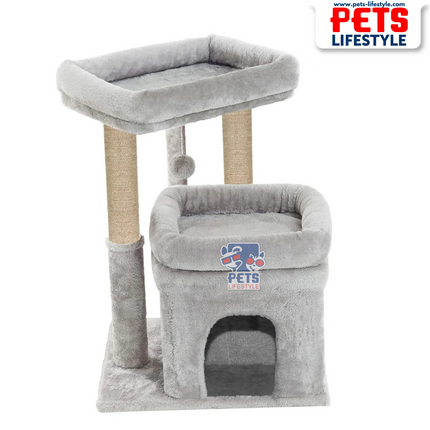 Canine Desk Kitten Cat Tree – Condo with Scratching Posts, Detachable Beds, Hanging Ball & Removable Cover