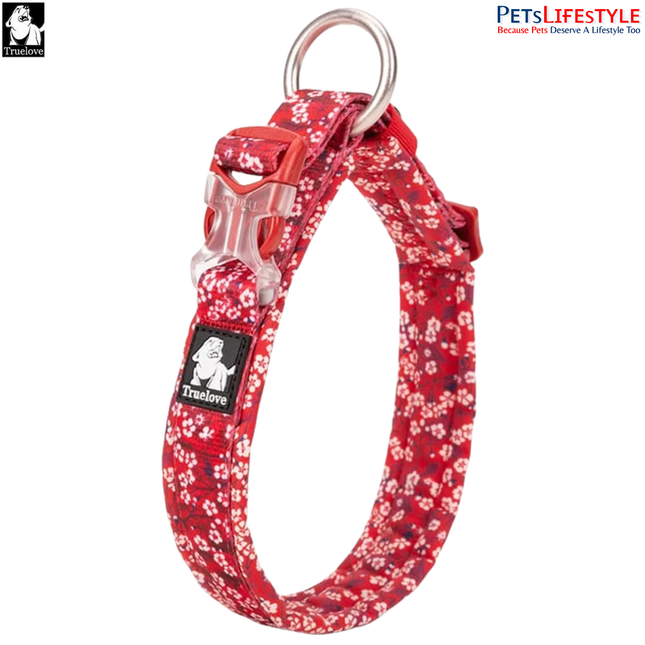 Truelove Floral Camouflage Dog Collar – Poppy Red, Stylish and Comfortable