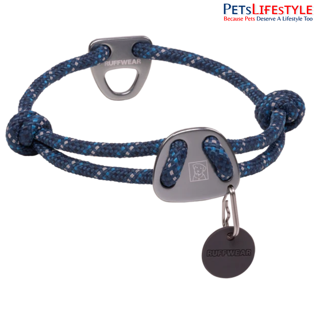 Ruffwear Knot-a-Collar Blue Moon | Reflective Climbing Rope Dog Collar with Aluminum V-Ring
