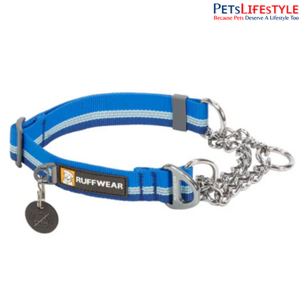 Ruffwear Chain Reaction Martingale Dog Collar Blue Pool | Reflective Limited-Cinch Training Collar with Stainless Steel Chain