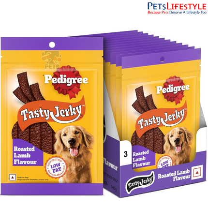Pedigree Tasty Jerky Adult Dog Treat – Roasted Lamb Flavour | High-Protein, Low-Fat Soft Chewy Treat | 70 g