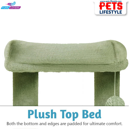 FURRLOVERS Condo Kitten Cat Tree – Plush Fur Fabric, Top Perch, Hanging Ball & Scratching Post (12x12 Inch Condo)