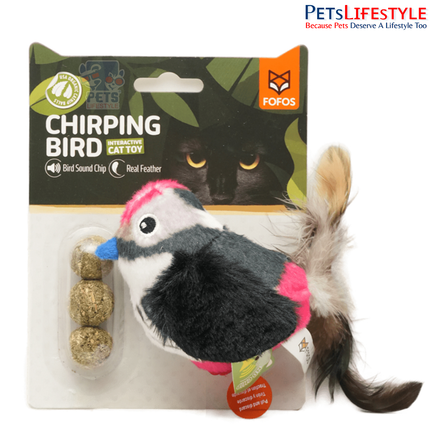 FOFOS Black Bird Cat Toy – Interactive Plush Bird with Motion-Activated Sounds, Real Feathers & 3 Organic Catnip Balls