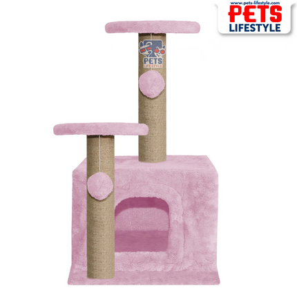 Canine Desk Soft Fur Activity Cat Tree – Natural Sisal Scratching Posts & Hanging Ball Toys