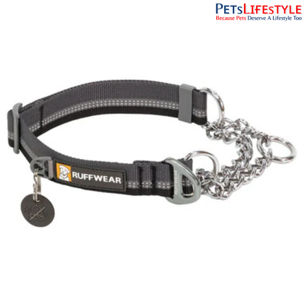 Ruffwear Chain Reaction Martingale Dog Collar Granite Gray | Reflective Limited-Cinch Training Collar with Stainless Steel Chain
