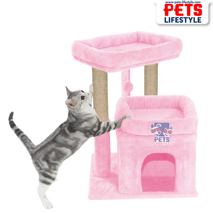 Canine Desk Kitten Cat Tree – Condo with Scratching Posts, Detachable Beds, Hanging Ball & Removable Cover