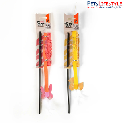 FOFOS Cat Teaser Toy 2-Pack – Interactive Cat Wand Toys with Catnip & Feathers