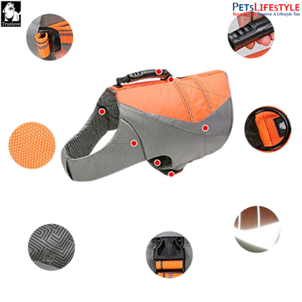 Truelove Dog Life Jacket – Orange – Waterproof Safety Swim Vest