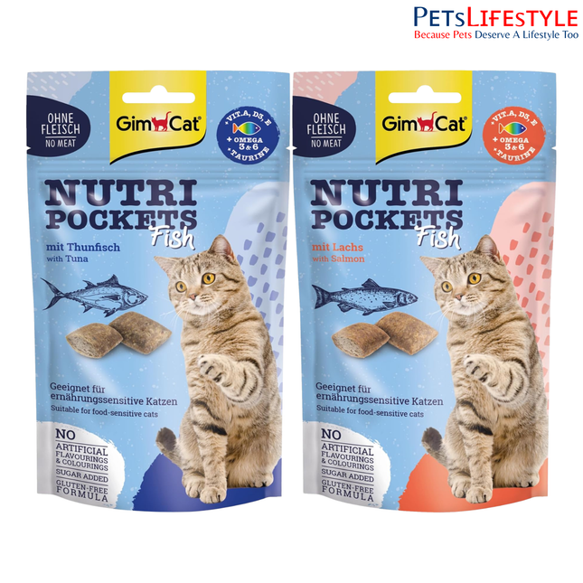 GimCat Nutri Pockets Fish Cat Treats (Salmon & Tuna Flavours) 60g