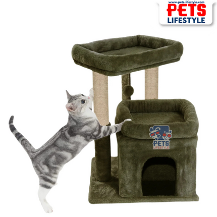 Canine Desk Kitten Cat Tree – Condo with Scratching Posts, Detachable Beds, Hanging Ball & Removable Cover